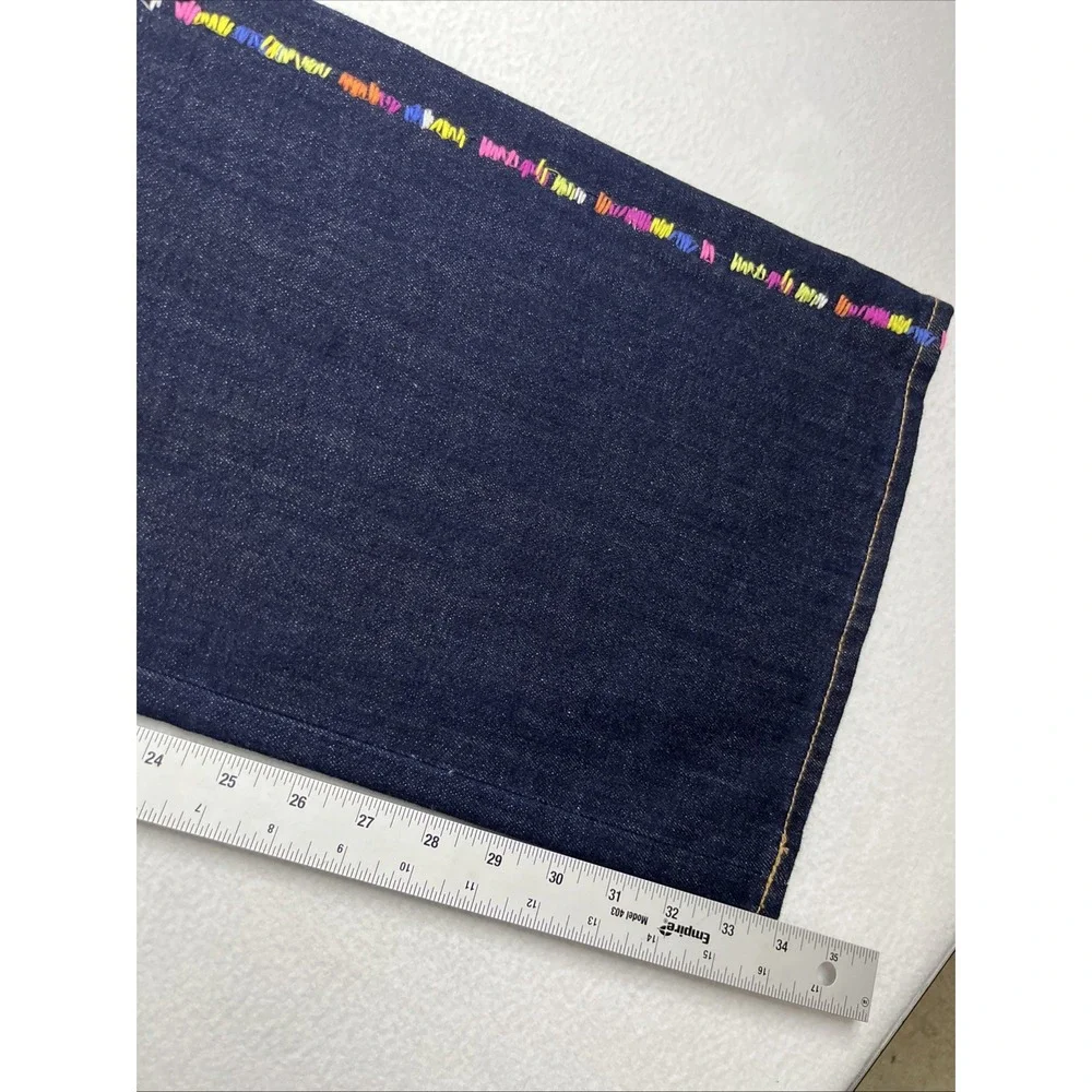 Polo Ralph Lauren Womens Wide Leg Rainbow Stitch Denim Jeans 28x34 Dark Wash NEW